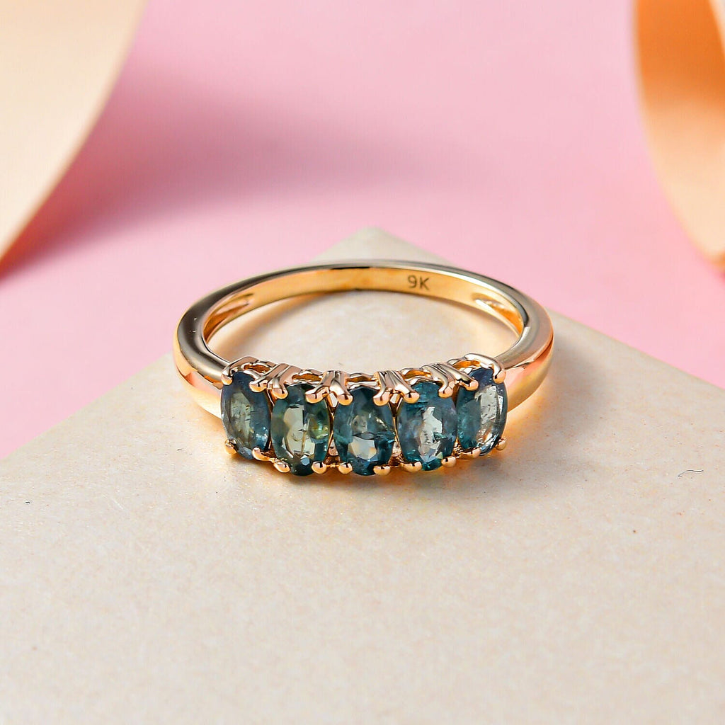9K Yellow Gold Premium Alexandrite 5 Stone Ring 1.20 Ct.