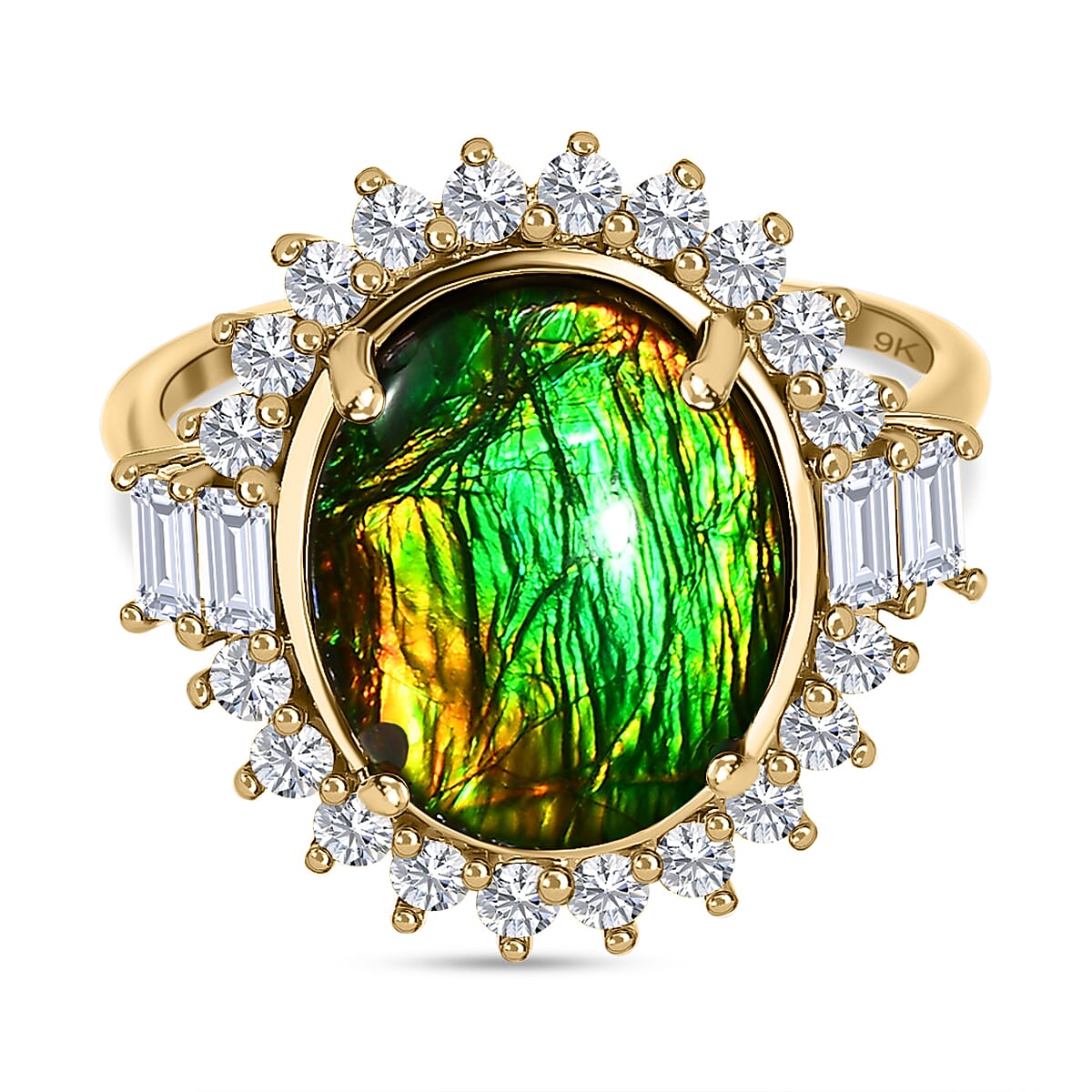 9K Yellow Gold Ammolite and Moissanite Ring 4.04 Ct 7548033 0
