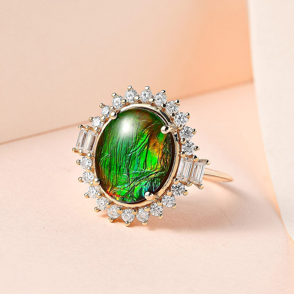 9K Yellow Gold Ammolite and Moissanite Ring 4.04 Ct 7548033 1