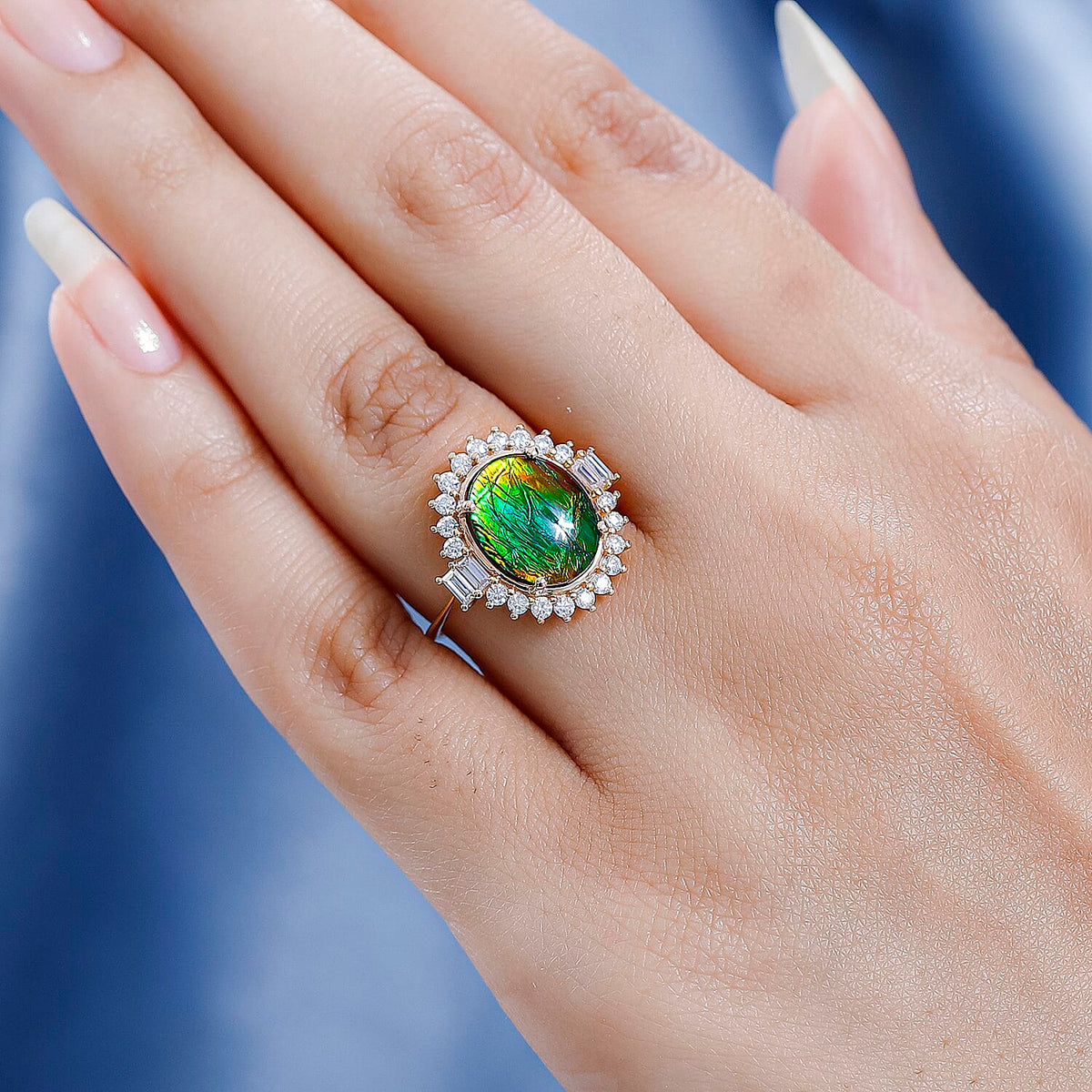9K Yellow Gold Ammolite and Moissanite Ring 4.04 Ct 7548033 2