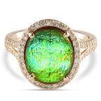 9K Yellow Gold Ammolite and Diamond Ring 2.30 Ct.