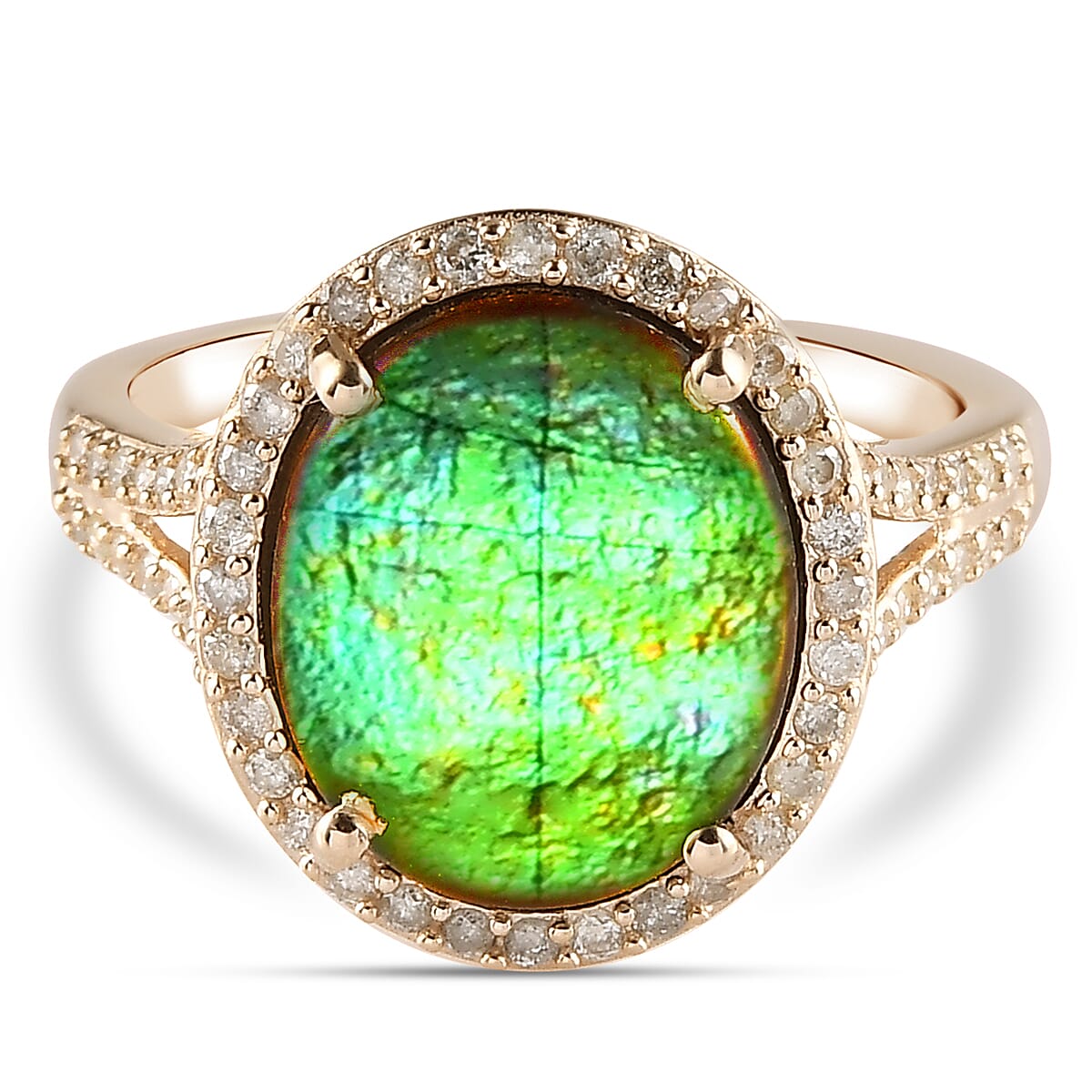 9K Yellow Gold AA Ammolite and Diamond Ring 2.30 Ct. 7274947 0