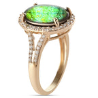 9K Yellow Gold Ammolite and Diamond Ring 2.30 Ct.