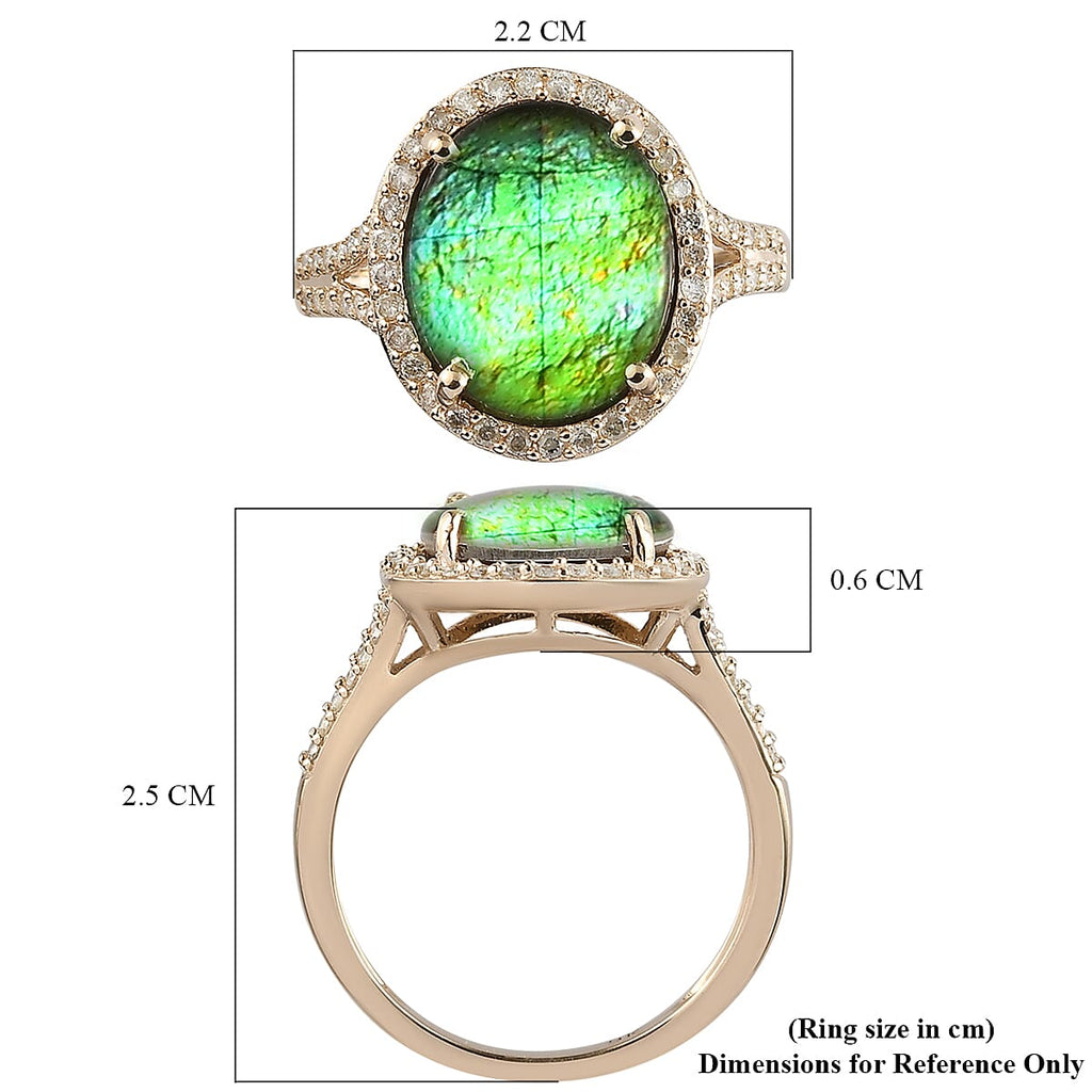 9K Yellow Gold Ammolite and Diamond Ring 2.30 Ct.