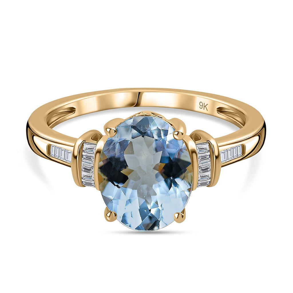 9K Yellow Gold Espirito Santo Aquamarine Diamond Ring 2.34 Ct. Gold Wt 2.48 Gms