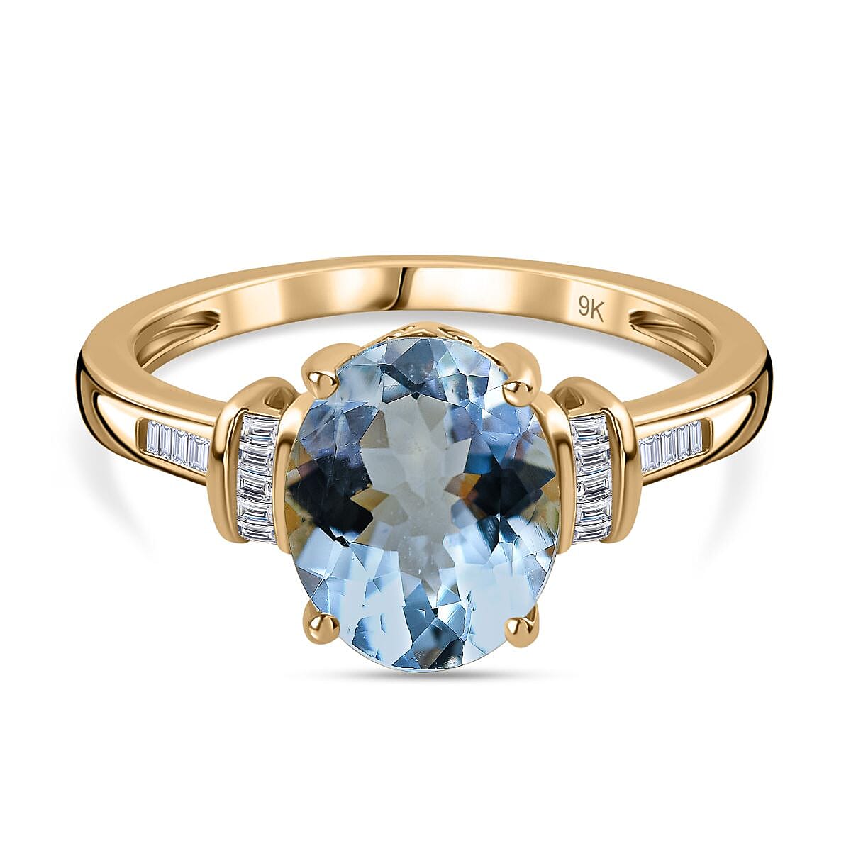 9K Yellow Gold Espirito Santo Aquamarine Diamond Ring 2.34 Ct. Gold Wt 2.48 Gms 7728602 0