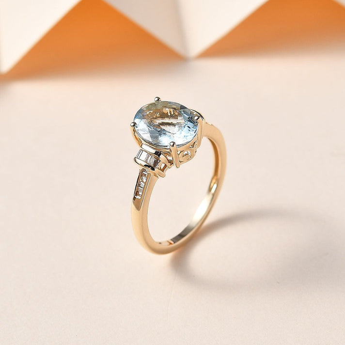 9K Yellow Gold Espirito Santo Aquamarine Diamond Ring 2.34 Ct. Gold Wt 2.48 Gms 7728602 2