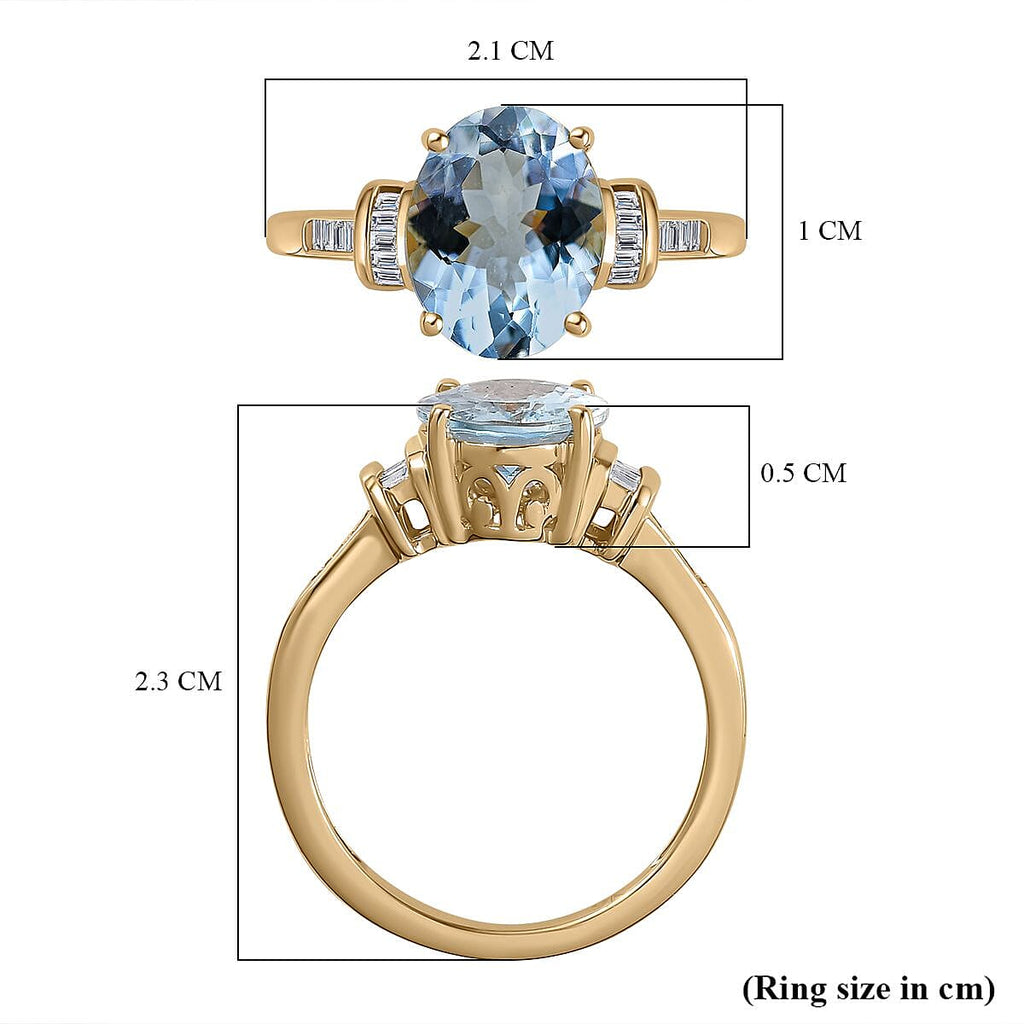 9K Yellow Gold Espirito Santo Aquamarine Diamond Ring 2.34 Ct. Gold Wt 2.48 Gms