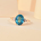 9K Yellow Gold Ratanakiri Blue Zircon and Diamond (G-H) Ring 3.85 Ct