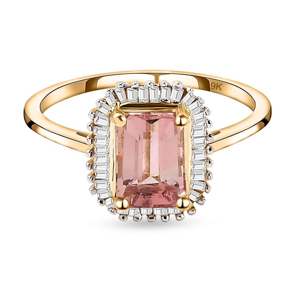 9K Yellow Gold AA Blush Tourmaline Halo Ring with Diamond 1.50 Ct. 8847530 0
