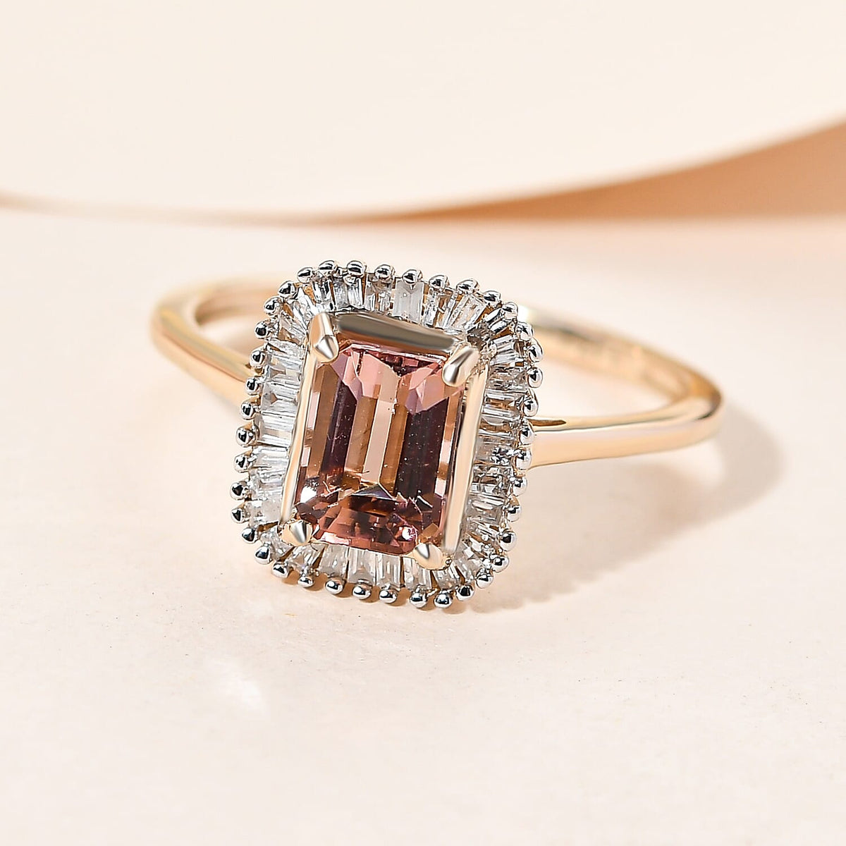 9K Yellow Gold AA Blush Tourmaline Halo Ring with Diamond 1.50 Ct. 8847530 1