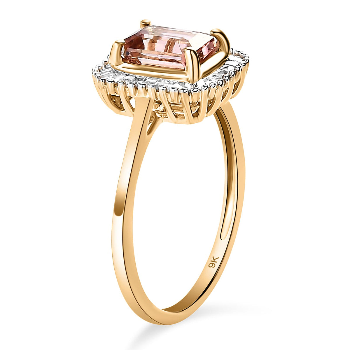 9K Yellow Gold AA Blush Tourmaline Halo Ring with Diamond 1.50 Ct. 8847530 2