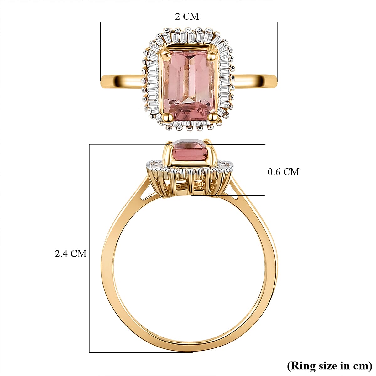 9K Yellow Gold AA Blush Tourmaline Halo Ring with Diamond 1.50 Ct. 8847530 4