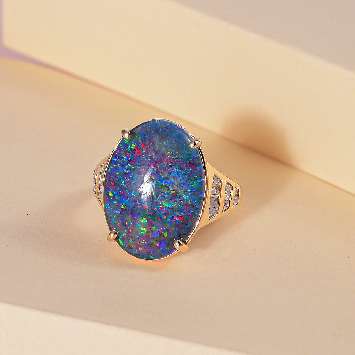 9K Yellow Gold Australian Boulder Opal (OV18X13) and Natural Zircon Ring 7.00 Ct. 7510801 3