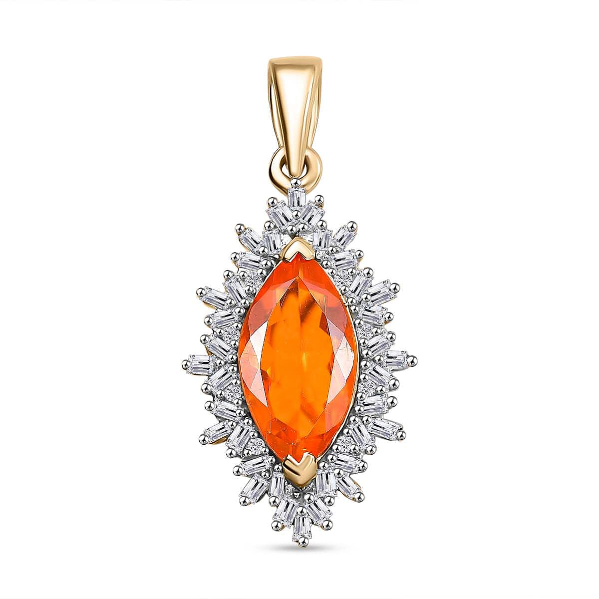 9K Yellow Gold Cherry Fire Opal, White Diamond Pendant 1.50 Ct 7961873 0