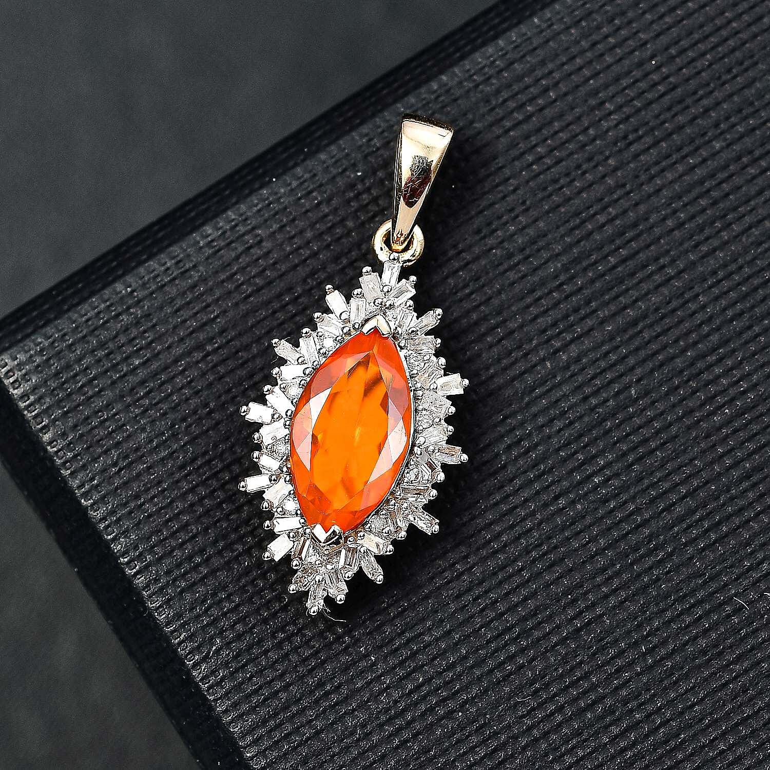9K Yellow Gold Cherry Fire Opal, White Diamond Pendant 1.50 Ct 7961873 2
