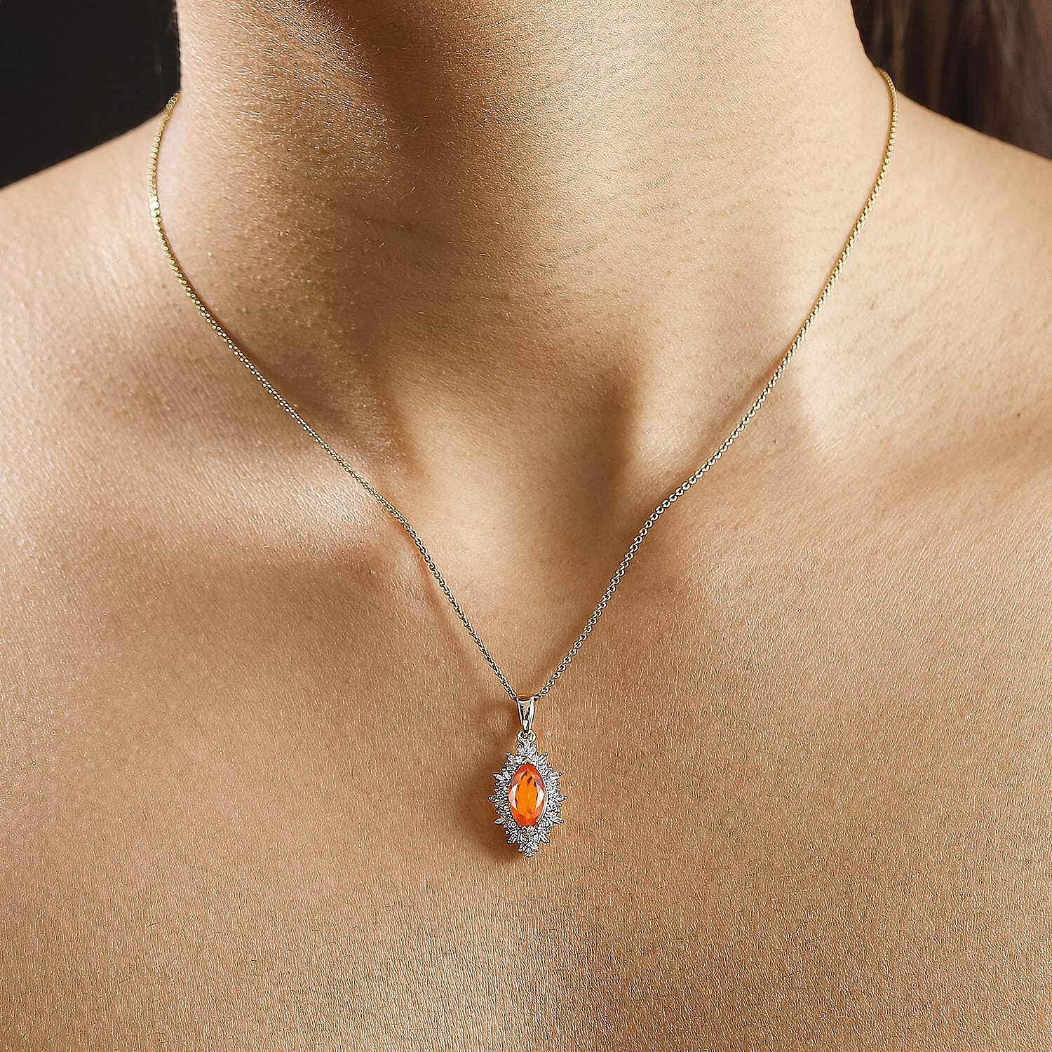 9K Yellow Gold Cherry Fire Opal, White Diamond Pendant 1.50 Ct 7961873 3