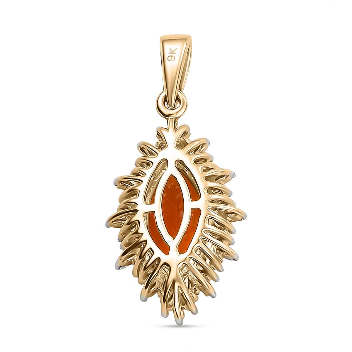 9K Yellow Gold Cherry Fire Opal, White Diamond Pendant 1.50 Ct 7961873 5