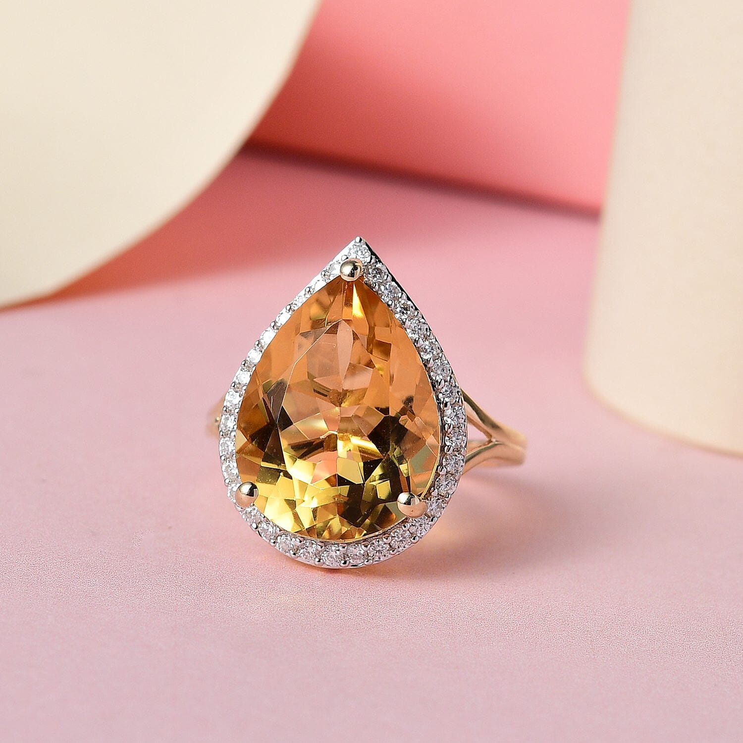 9K Yellow Gold AA Citrine and Moissanite Pear Halo Ring 8.50 Ct 7210693 2