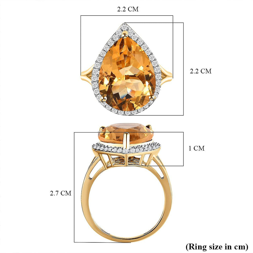 9K Yellow Gold Citrine and Moissanite Ring 9.00 Ct - Wt - 2.60 Grams