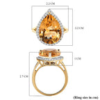 9K Yellow Gold Citrine and Moissanite Ring 9.00 Ct - Wt - 2.60 Grams
