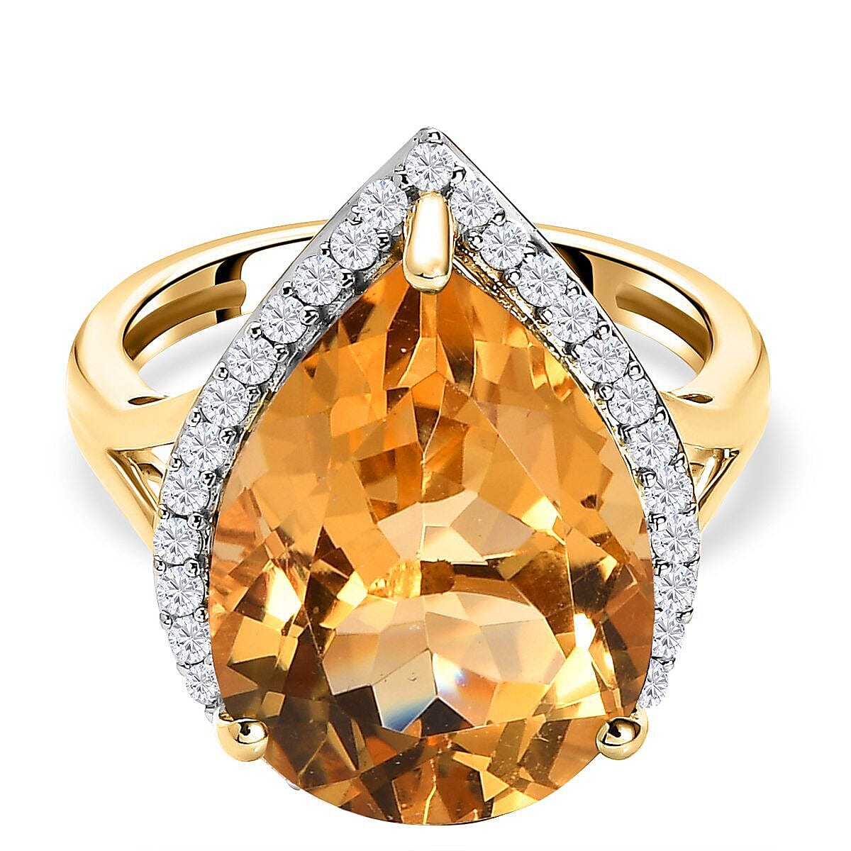 9K Yellow Gold AA Citrine and Moissanite Pear Halo Ring 8.50 Ct 7210693 1