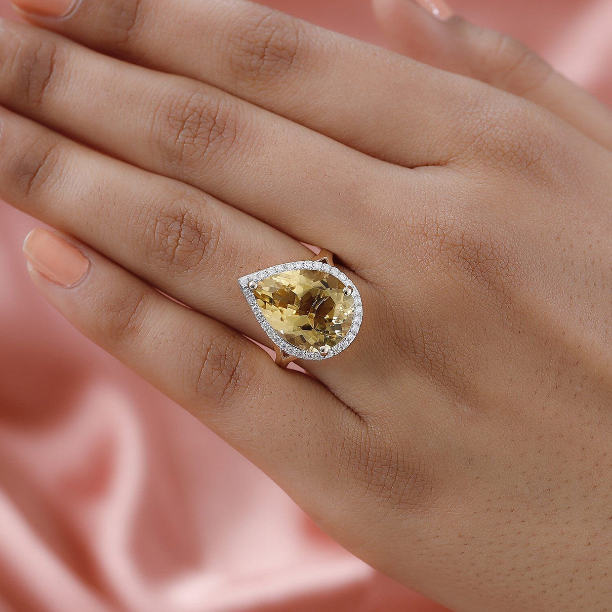 9K Yellow Gold AA Citrine and Moissanite Pear Halo Ring 8.50 Ct 7210693 5