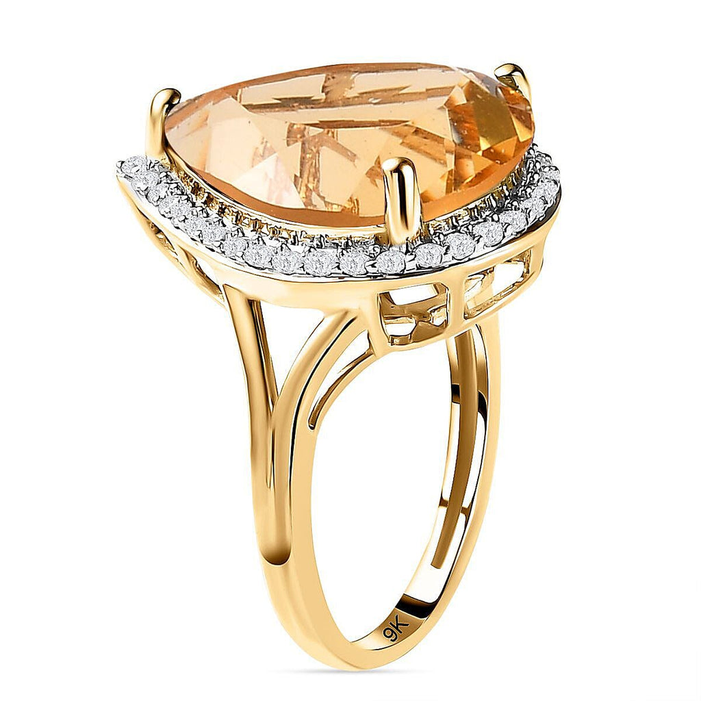 9K Yellow Gold Citrine and Moissanite Ring 9.00 Ct - Wt - 2.60 Grams