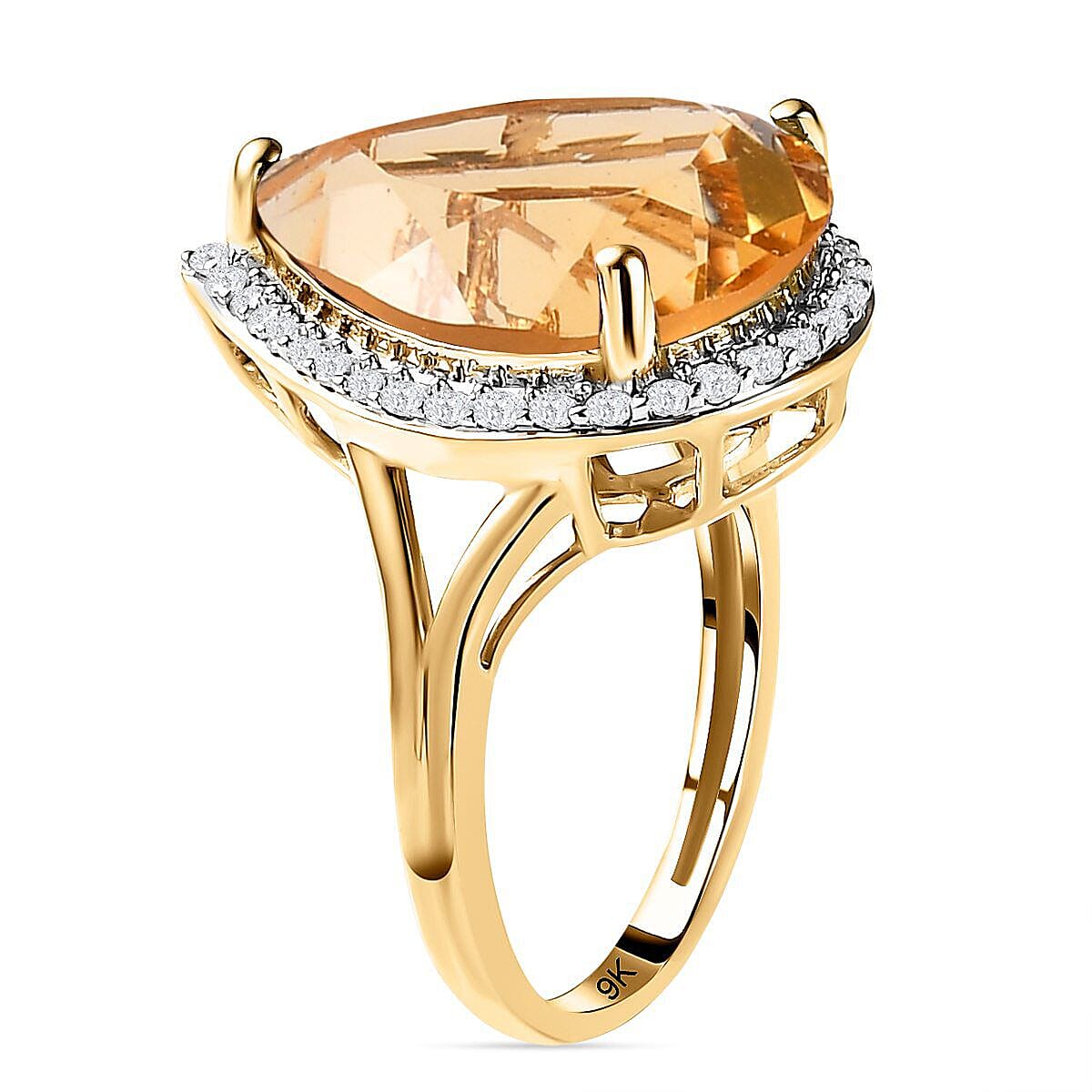 9K Yellow Gold AA Citrine and Moissanite Pear Halo Ring 8.50 Ct 7210693 7