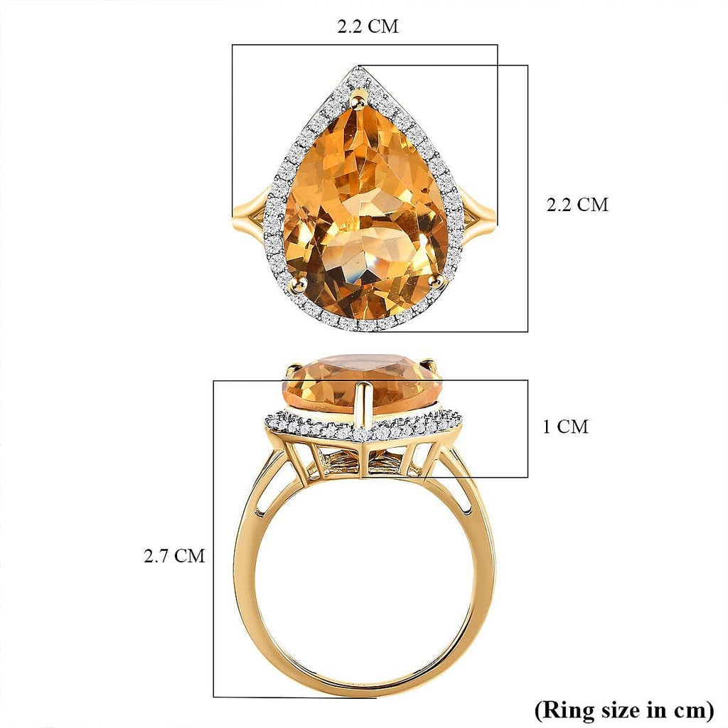 9K Yellow Gold Citrine and Moissanite Ring 9.00 Ct - Wt - 2.60 Grams