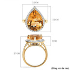 9K Yellow Gold Citrine and Moissanite Ring 9.00 Ct - Wt - 2.60 Grams
