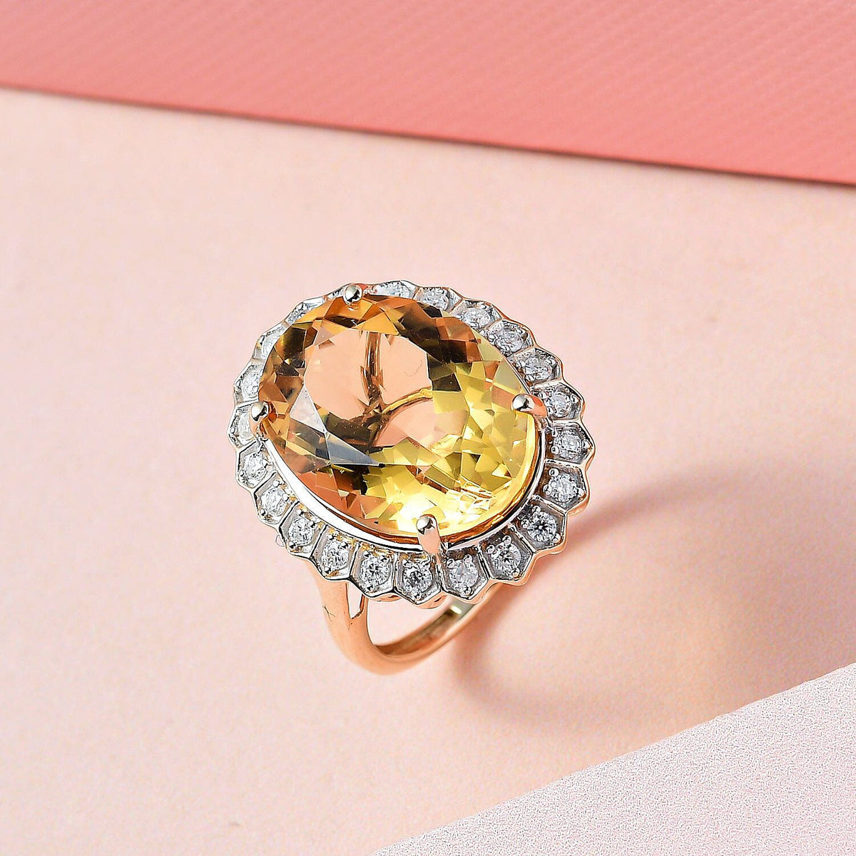 9K Yellow Gold AA Citrine and Moissanite Big Halo Ring 9.61 Ct 7210749 3