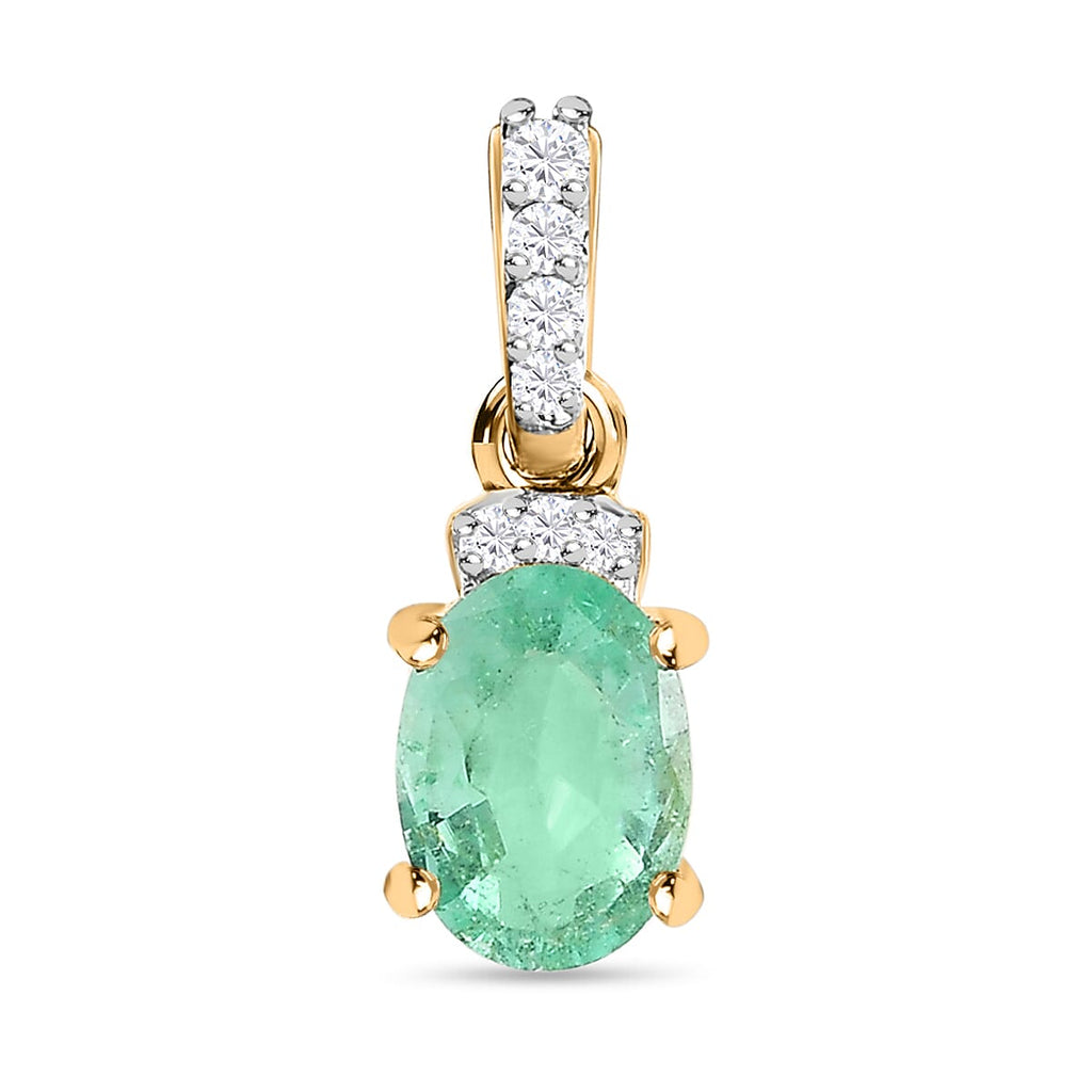 9K Yellow Gold Colombian Emerald Diamond Pendant 0.73 Ct.