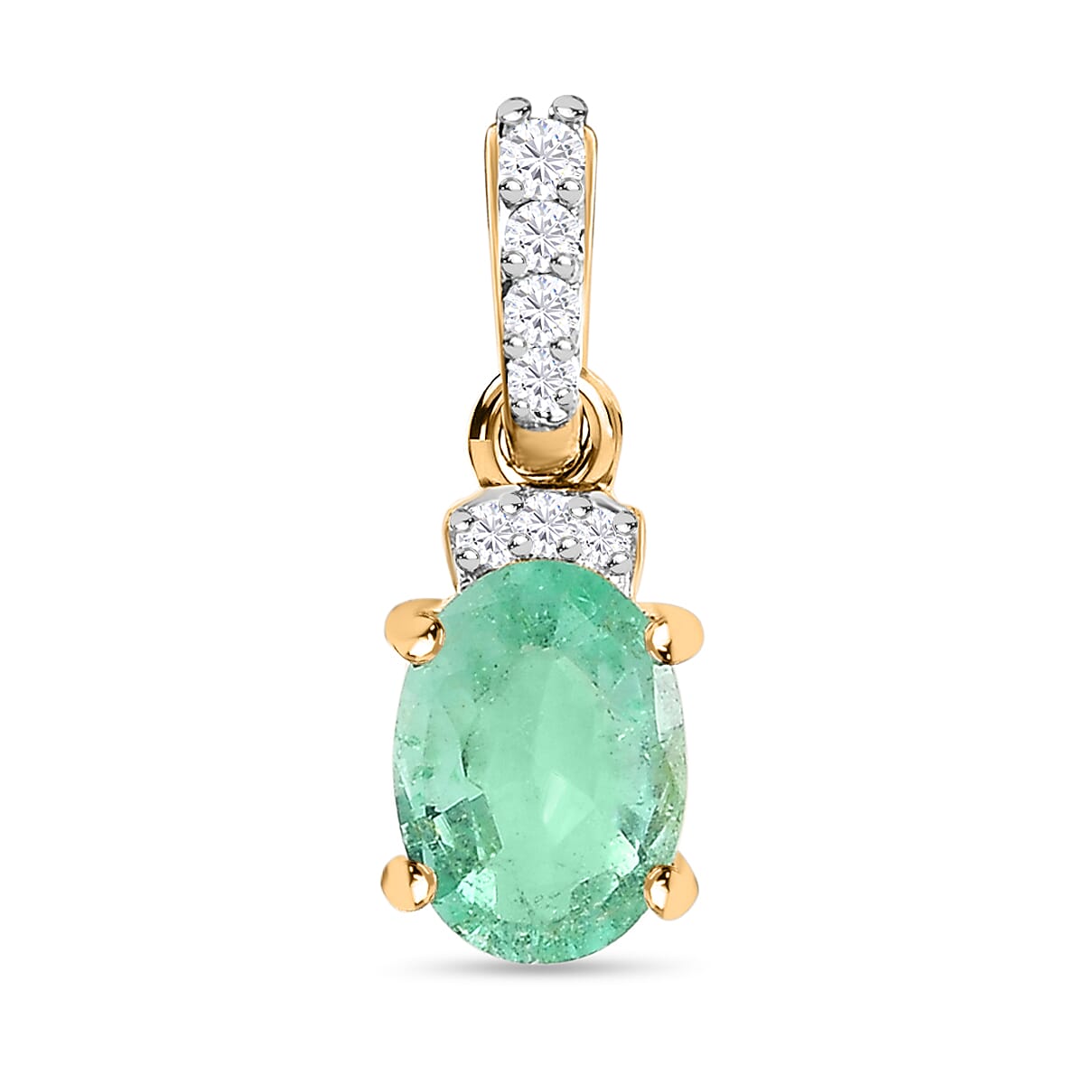 9K Yellow Gold AA Colombian Emerald, White Diamond Pendant 0.81 Ct 7624576 0