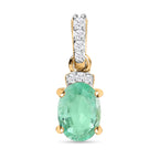 9K Yellow Gold Colombian Emerald Diamond Pendant 0.73 Ct.