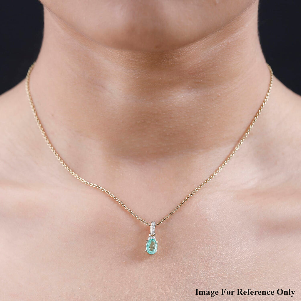 9K Yellow Gold Colombian Emerald Diamond Pendant 0.73 Ct.