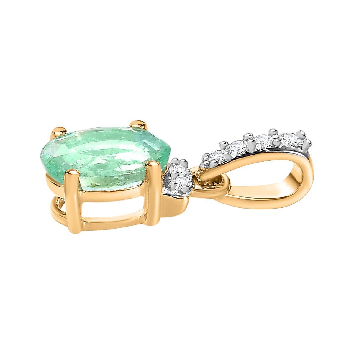 9K Yellow Gold AA Colombian Emerald, White Diamond Pendant 0.81 Ct 7624576 3