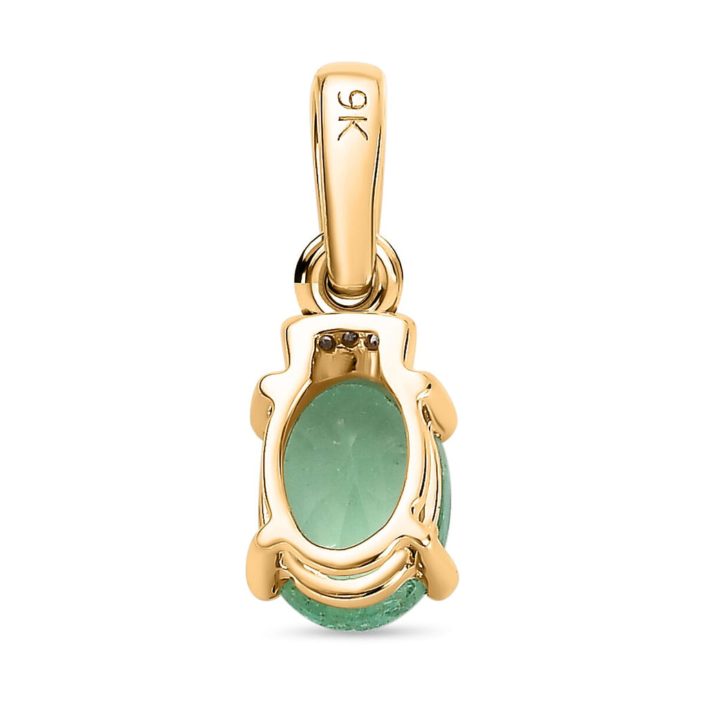 9K Yellow Gold Colombian Emerald Diamond Pendant 0.73 Ct.