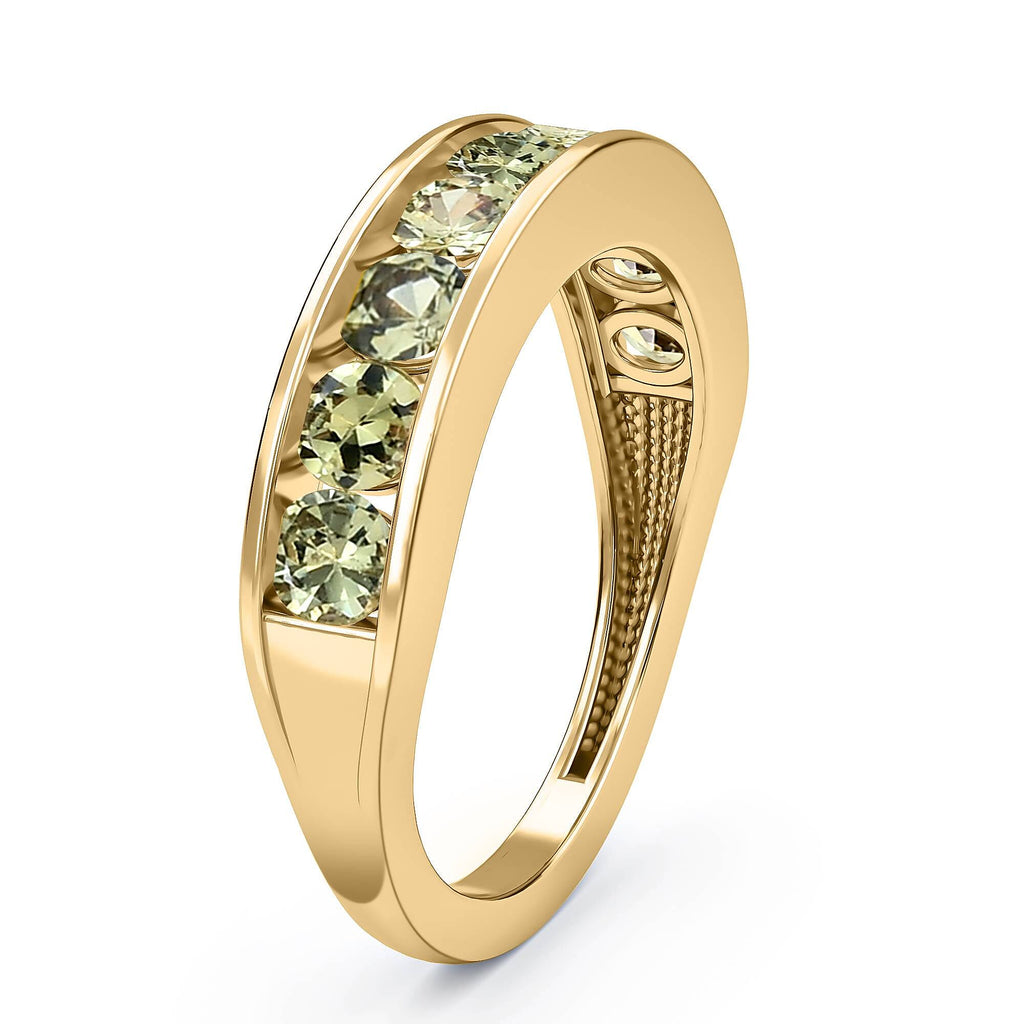 9K Yellow Gold AA Demantoid Garnet Half Eternity Ring 1.12 Ct.