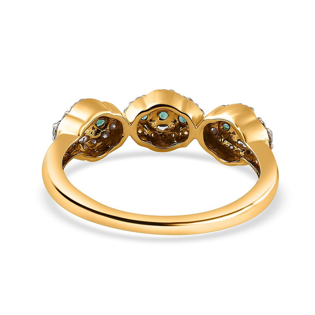 9K Yellow Gold  AA   Emerald ,  Moissanite  Main Stone With Side Stone Ring 0.56 ct,  Gold Wt. 1.76 Gms  0.564  Ct.