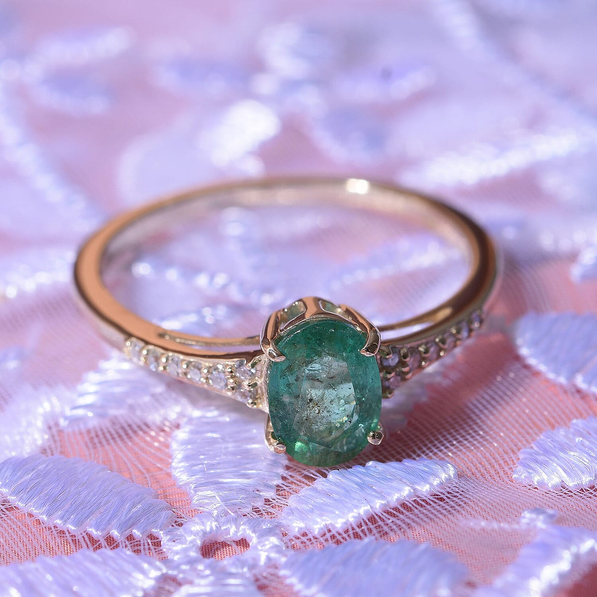 9K Yellow Gold Emerald and Moissanite Ring 1.00 Ct. 7539787 1