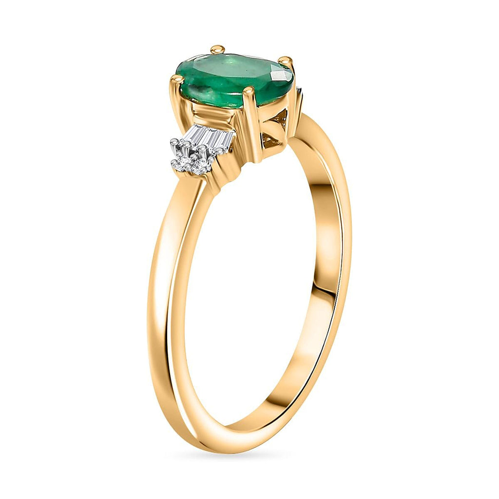 One Time Deal- 9K Yellow Gold Emerald and White Diamond Ring