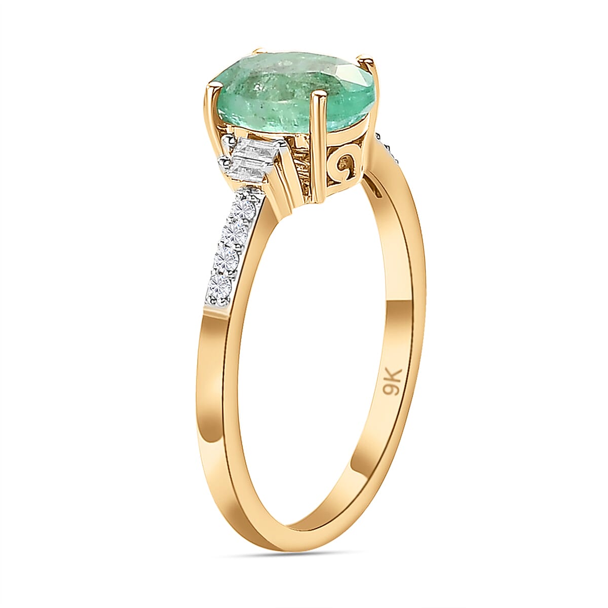 9K Yellow Gold AA Ethiopian Emerald SolitaireRing with Diamond  1.11 Ct. 8918532 4
