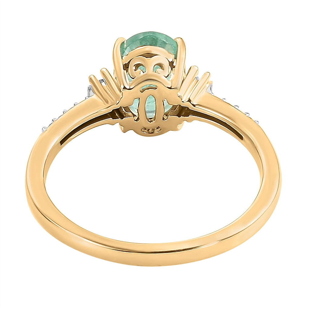 9K Yellow Gold Premium Emerald and Diamond Ring 1.11 Ct.