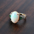 9K Yellow Gold  AA Ethiopian Opal,Emerald,Moissanite Main Stone With Side Stone Ring 4.66 Ct