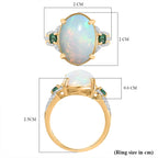 9K Yellow Gold  AA Ethiopian Opal,Emerald,Moissanite Main Stone With Side Stone Ring 4.66 Ct