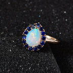 GP 9K Yellow Gold AA Ethiopian Opal & Kanchanaburi Blue Sapphire Ring 1.66 Ct.