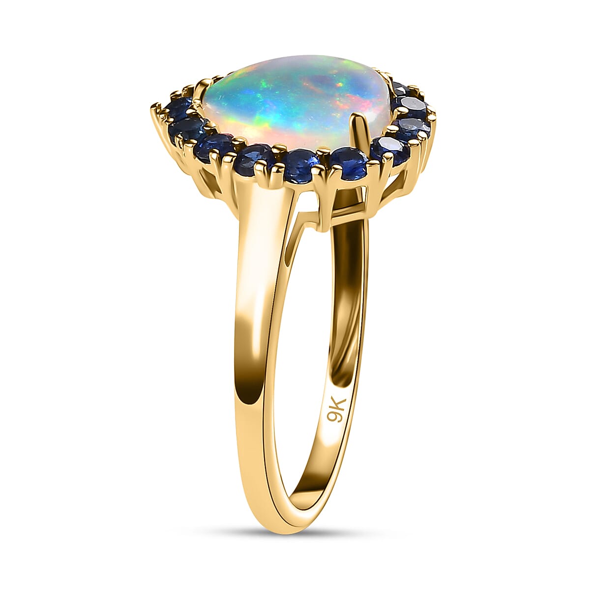 9K Yellow Gold AA Ethiopian Opal, Kanchanaburi Blue Sapphire Halo Ring 1.66 Ct. 7623821 4