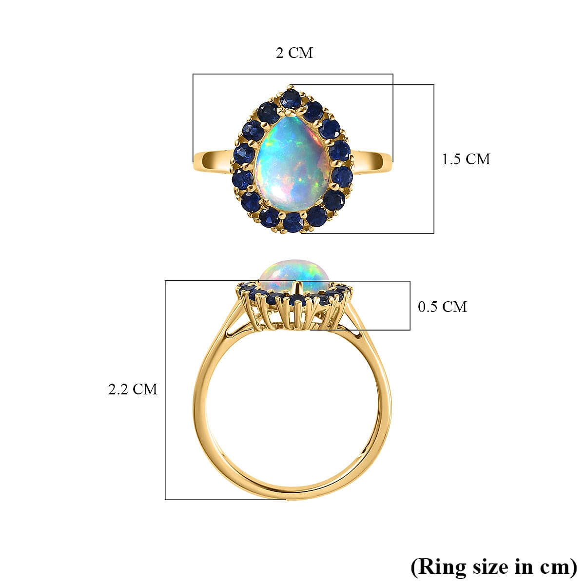 9K Yellow Gold AA Ethiopian Opal, Kanchanaburi Blue Sapphire Halo Ring 1.66 Ct. 7623821 6