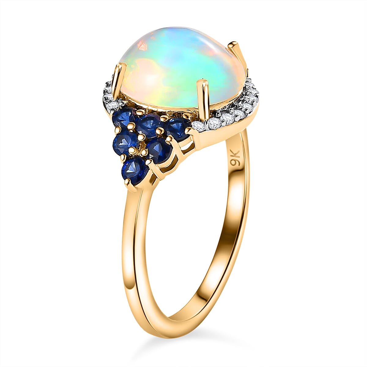 9K Yellow Gold Ethiopian Welo Opal, Moissanite &amp; Blue Sapphire Ring 2.45 Ct. 7623746 3